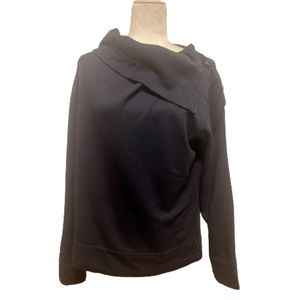 Garbe Luxe Black Button Shawl Neck Sweatshirt XS